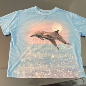 Light blue tshirt with whales jumping